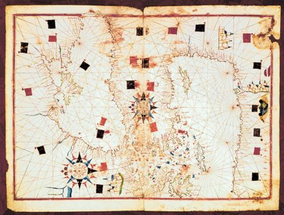 Kort over den østlige del af Middelhavet og Sortehavet, manuskript af et portolanatlas fra det 16. århundrede (manuskript) af Joan Martines