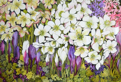 Spring Border: Hellebores, Crocus og violer, af Joan Thewsey