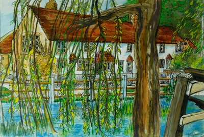 The Pond at Hedgerley (pen og blæk med gouache på papir) af Joan Thewsey