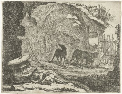 Fire hunde ved en ruin Hunde (serietitel) af Joannes Fijt