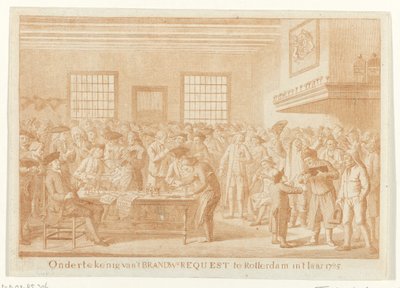 Underskrivelse af Brandewijn-anmodningen i Rotterdam, 1785 Signering af Brand.W. Anmodning i Rotterdam in 