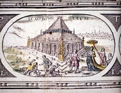 Repræsentation af antikkens syv vidundere: Halikarnassos mausoleum. i Atlas af Jansson Jannsonius trykt i Amsterdam i 1630. Privat samling. af Joannes Jansson
