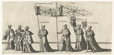 Deel van de optocht, nr. 3 i 4 Begrafenisoptocht van keizer Karel V, 1558 (serietitel) Den storslåede og overdådige begravelsespumpe, opført ved begravelsen og begravelsen af ​​den meget store og meget sejrrige kejser Charles Fifth, fejret i byen Bru af Joannes van Doetechum (I)