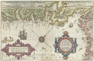 Kort over Norges og Sveriges kyst mellem Merdøy og Uddevalla Custe van Noorweghen, med det lander fra nord til øst i dets vest og formen (...) (titel på objektet) af Joannes van Doetechum (I)