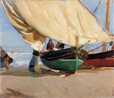 Fiskere, strandede både, Valencia; Fiskere, strandede både, Valencia, af Joaquín Sorolla