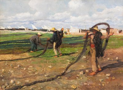 Trækker fiskenet af Joaquin Sorolla y Bastida