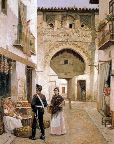 Grønthandler i Granada, 19. århundrede (oliemaleri) af Joaquin Turina Arenal