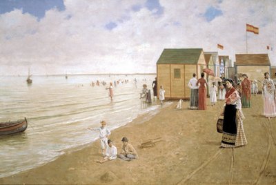 Sanlucar de Barrameda-stranden, 19. århundrede (oliemaleri) af Joaquin Turina Arenal
