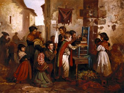 Børn leger i den religiøse procession, maleri af Joaquim Vayreda y Vila af Joaquin Vayreda