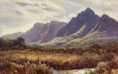 Cape Peninsula, Sydafrika: Taffelbjerget fra Cape Flats (farve litho) af Joaquin Xaudaru y Echau