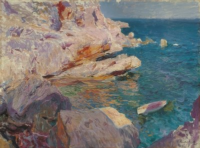 Jávea klipper med hvid båd. 1905 af Joaquín Sorolla