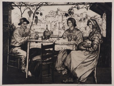 Una Trattoria, 1928 (ætsning og tørnål) af Job Nixon