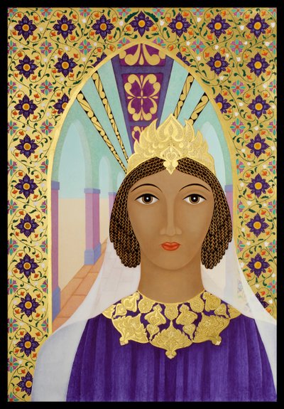 Queen Esther, 2014 (æggetempera og 24k guld på træ) af Jodi Simmons