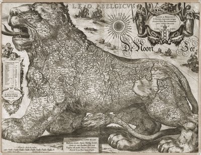 Leo Belgicus - kort over de lave lande (1611) af Jodocus Hondius