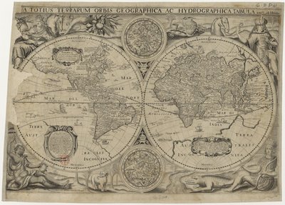 Kort over verden, 1631 af Jodocus Hondius