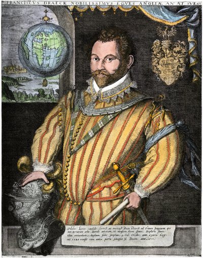 Portræt af Sir Francis Drake (kobberstik) af Jodocus Hondius