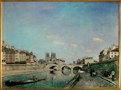 Seinen og Notre-Dame de Paris, udsigt fra Quai des Grands Augustins med Pont Saint Michel (maleri på lærred) af Johan-Barthold Jongkind