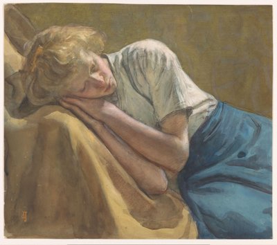 hvilende pige af Johan Antonie de Jonge (signed by artist)