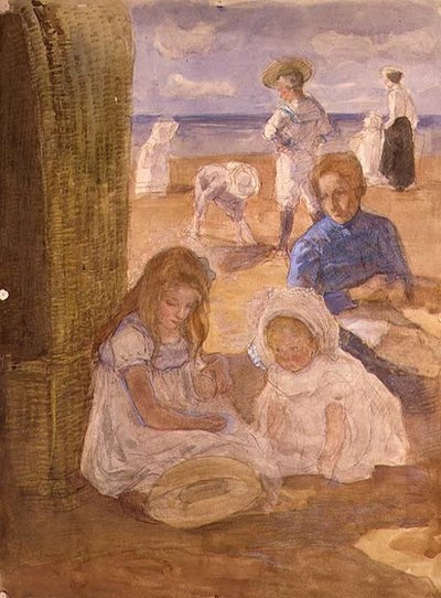 Strandscene (akvarel) af Johan Antonio de Jonge