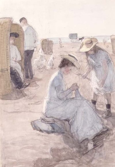 Strandscene ved Scheveningen (akvarel) af Johan Antonio de Jonge