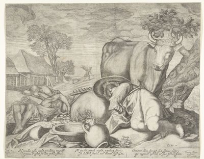 Såmand og tjenere sover, mens Satan sår ukrudt Lignelse om ukrudtet blandt hveden af Johan Barra