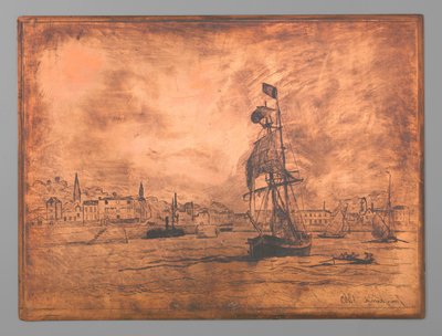 Havn i Honfleur af Johan Barthold Jongkind (signed by artist)