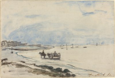 Vogn på stranden ved Etretat, 1862. af Johan Barthold Jongkind
