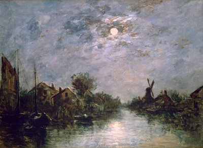 Den hollandske kanal i måneskin, c1840-1891 af Johan Barthold Jongkind