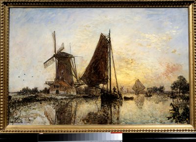 Hollandsk landskab, både nær møllen Maleri af Jean Barthold Jongkind (1819-1891) 1868 søn. 0,52x0,81 m Paris, Musee d