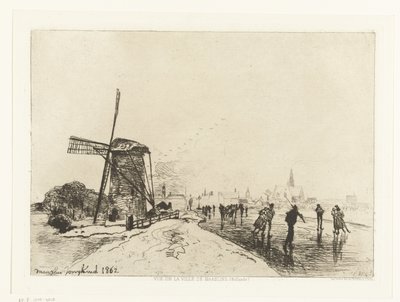 Udsigt over Maassluis Vue de la ville de Maaslins (Hollande) (serietitel) af Johan Barthold Jongkind