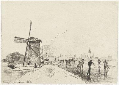 Udsigt over Maassluis Vue de la ville de Maaslins (Hollande) (titel på objekt) af Johan Barthold Jongkind