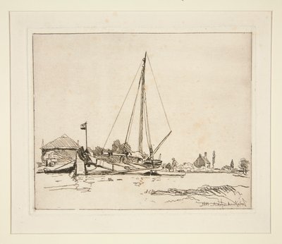 La Barque amarr?e (Den fortøjede båd) af Johan Barthold Jongkind
