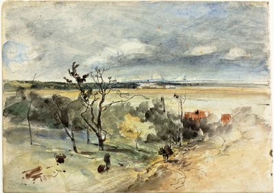 Landskab med mand på et æsel (recto) To kvinder på en café (verso) af Johan Barthold Jongkind