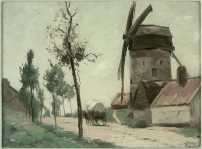 Gade med vindmølle af Johan Barthold Jongkind