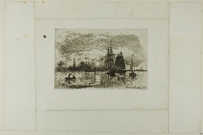 Nedgående sol, Antwerpen Havn af Johan-Barthold Jongkind