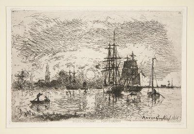 Solnedgang - Port d af Johan-Barthold Jongkind