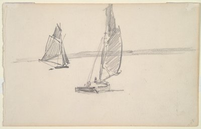 To fiskerbåde på roligt vand (recto); To sejlbåde på roligt vand (verso) af Johan Barthold Jongkind