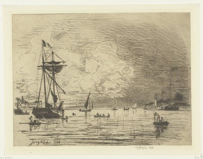 Honfleur havneudgang Sortie du port de Honfleur (titel på objekt) af Johan Barthold Jongkind