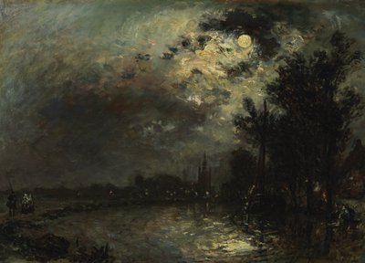 Udsigt over Overschie i måneskin, 1872 af Johan Barthold Jongkind