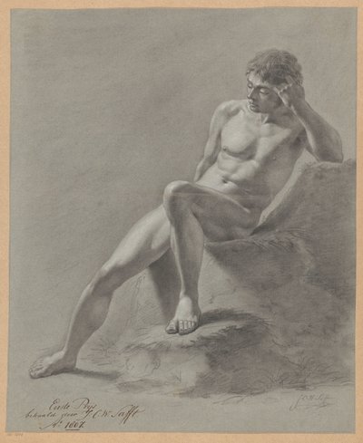 Siddende mand nøgen, set forfra (1. præmie 1807) af Johan Christiaan Willem Safft