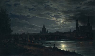 Udsigt over Dresden ved måneskin, 1839 af Johan Christian Dahl