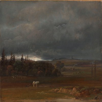 Mark ved Dresden med hvid hest af Johan Christian Dahl