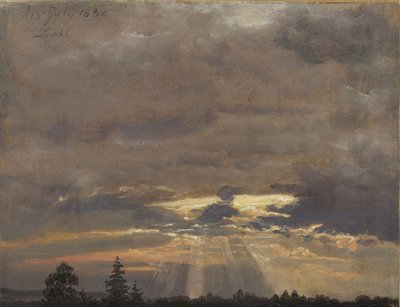 Studie af skyer med solstråler af Johan Christian Dahl