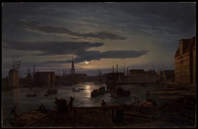 Københavns havn i måneskin af Johan Christian Dahl