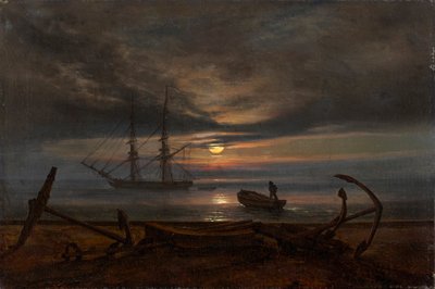 Dansk kyst i måneskin af Johan Christian Dahl