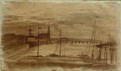 Udkast til et maleri "Dresden i måneskin" af Johan Christian Dahl