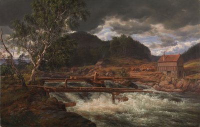 Hellefossen nær Hokksund af Johan Christian Dahl