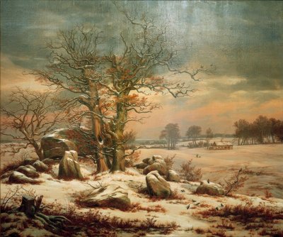 Megalitgrav nær Vordingborg om vinteren af Johan Christian Dahl