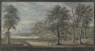 Landskab med løvtræer i forgrunden af Johan Christian Dahl