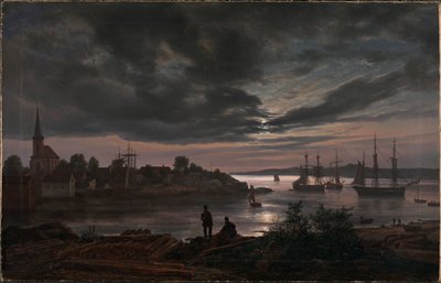 Larvik i måneskin af Johan Christian Dahl